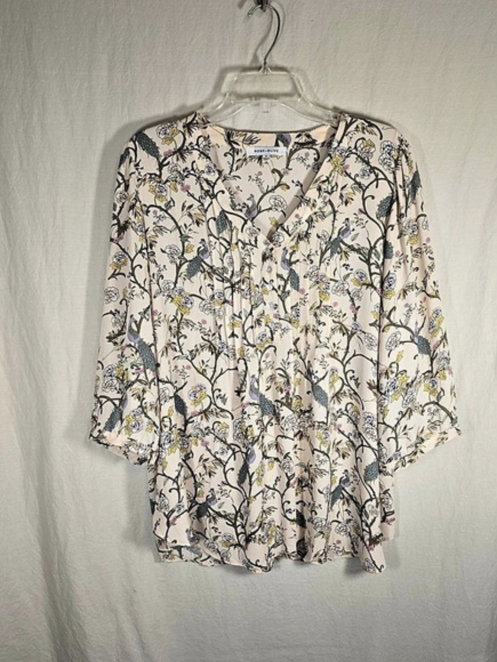 Rose + Olive 1X Peacock Floral Boho Tunic Blouse